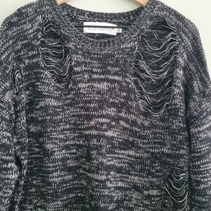 Gypsy Warrior Sweater Distressed Black White Womens Size Small